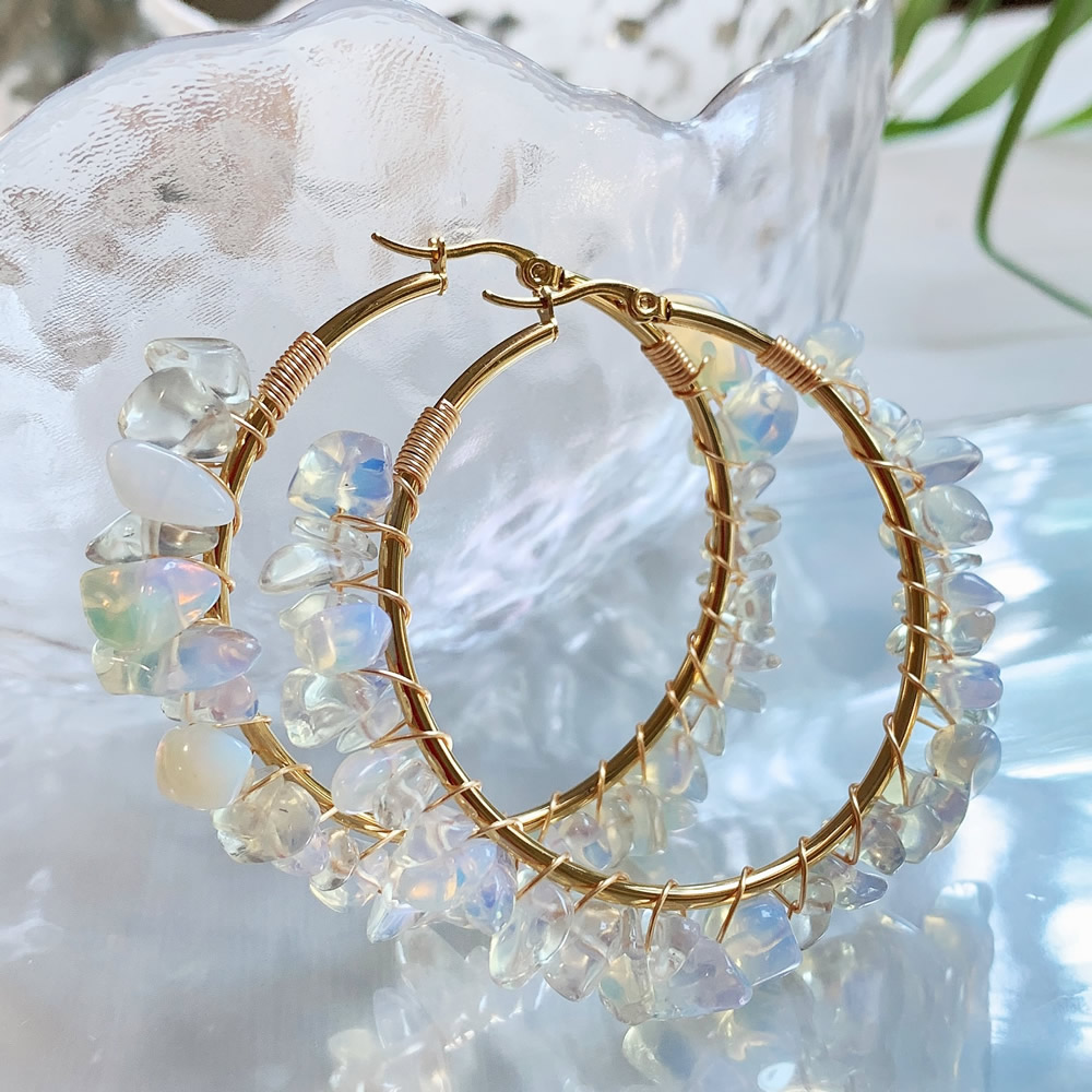 Aura Ethnic Fashion - Brinco de argola de cristal natural,